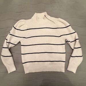 White House Black Market Cream & Black Striped Mock Neck Sweater